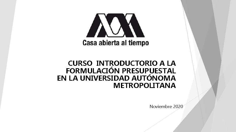 CURSO INTRODUCTORIO A LA FORMULACIÓN PRESUPUESTAL EN LA UNIVERSIDAD AUTÓNOMA METROPOLITANA Noviembre 2020 