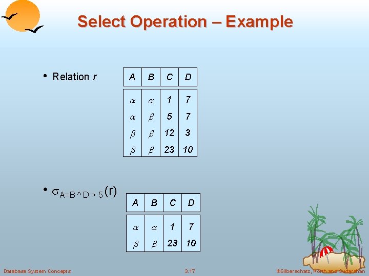 Select Operation – Example • Relation r • A=B ^ D > 5 (r)