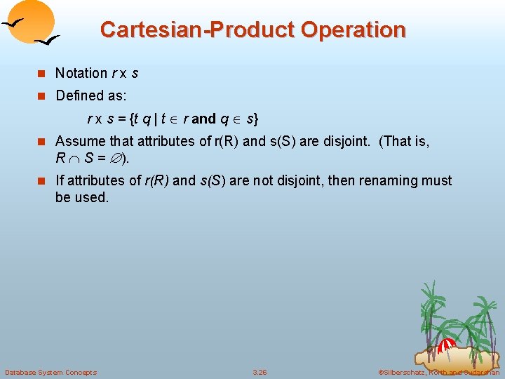 Cartesian-Product Operation n Notation r x s n Defined as: r x s =