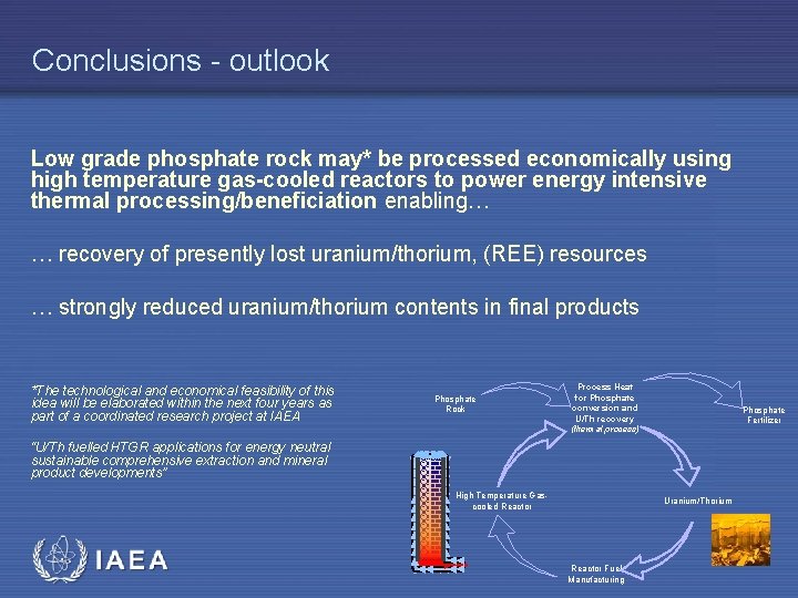 Conclusions - outlook Low grade phosphate rock may* be processed economically using high temperature