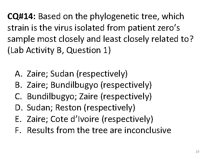 CQ#14: Based on the phylogenetic tree, which strain is the virus isolated from patient