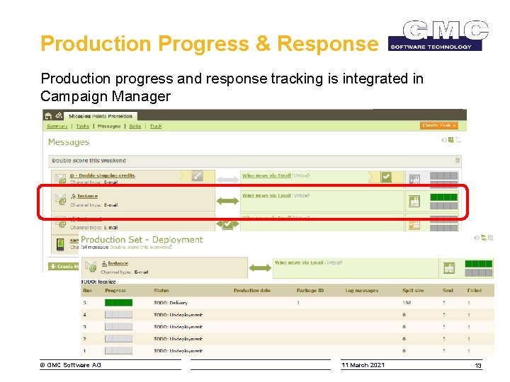 Production Progress & Response Production progress and response tracking is integrated in Campaign Manager