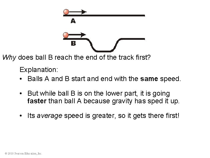 Why does ball B reach the end of the track first? Explanation: • Balls