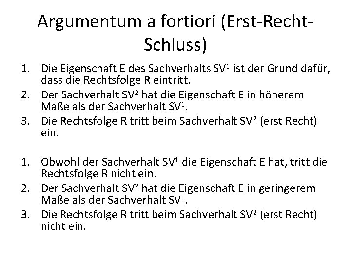 Argumentum a fortiori (Erst-Recht. Schluss) 1. Die Eigenschaft E des Sachverhalts SV 1 ist