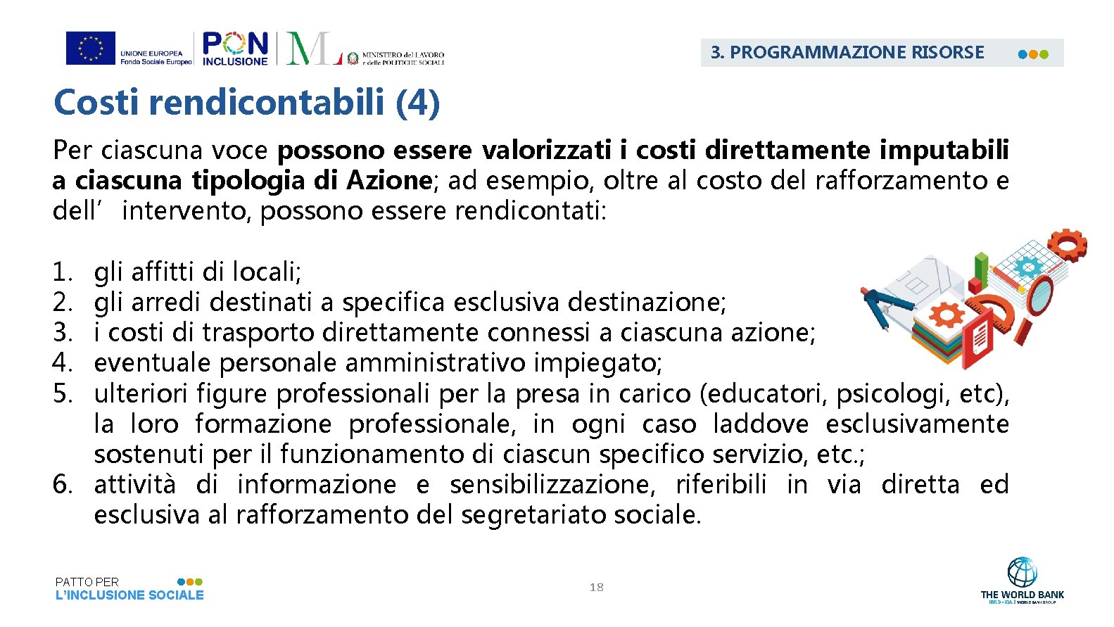 3. PROGRAMMAZIONE RISORSE Costi rendicontabili (4) Per ciascuna voce possono essere valorizzati i costi