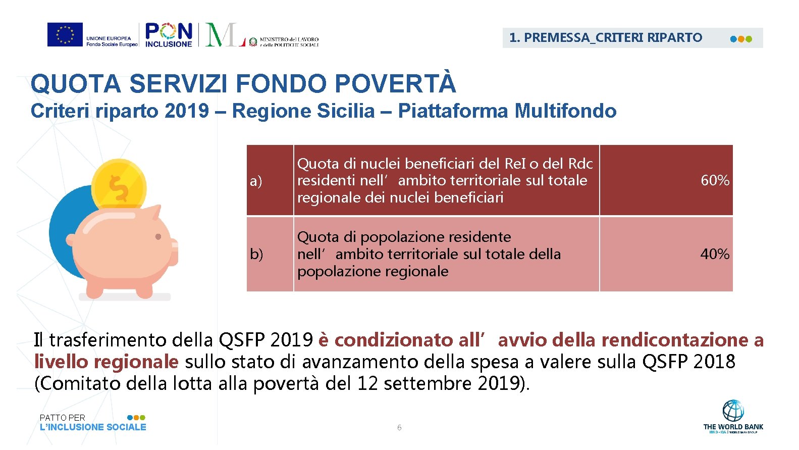 1. PREMESSA_CRITERI RIPARTO QUOTA SERVIZI FONDO POVERTÀ Criteri riparto 2019 – Regione Sicilia –