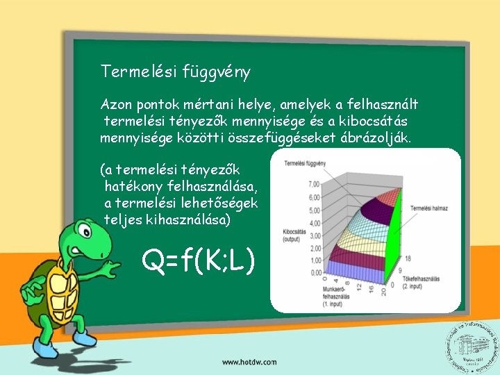 Termelési függvény Azon pontok mértani helye, amelyek a felhasznált termelési tényezők mennyisége és a