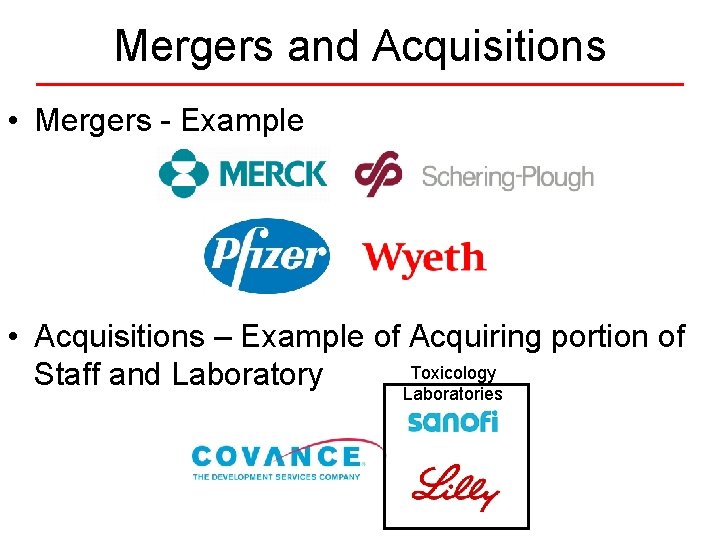Mergers and Acquisitions • Mergers - Example • Acquisitions – Example of Acquiring portion