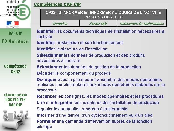 Compétences CAP CIP CP 02 : S’INFORMER ET INFORMER AU COURS DE L’ACTIVITE PROFESSIONNELLE