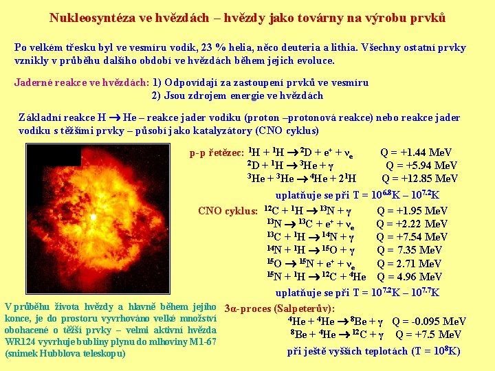 Nukleosyntéza ve hvězdách – hvězdy jako továrny na výrobu prvků Po velkém třesku byl