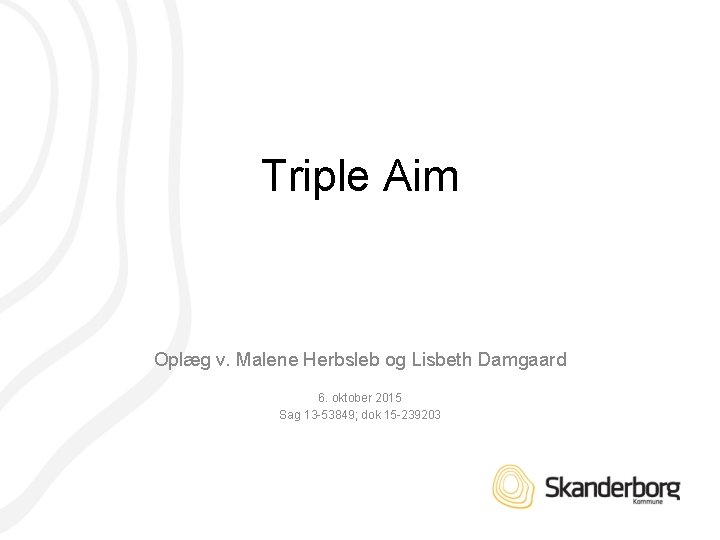 Triple Aim Oplæg v. Malene Herbsleb og Lisbeth Damgaard 6. oktober 2015 Sag 13