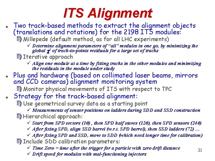 ITS Alignment Two track-based methods to extract the alignment objects (translations and rotations) for