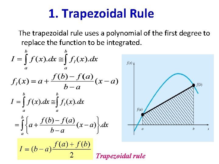 1. Trapezoidal Rule The trapezoidal rule uses a polynomial of the first degree to 1. Trapezoidal Rule The trapezoidal rule uses a polynomial of the first degree to