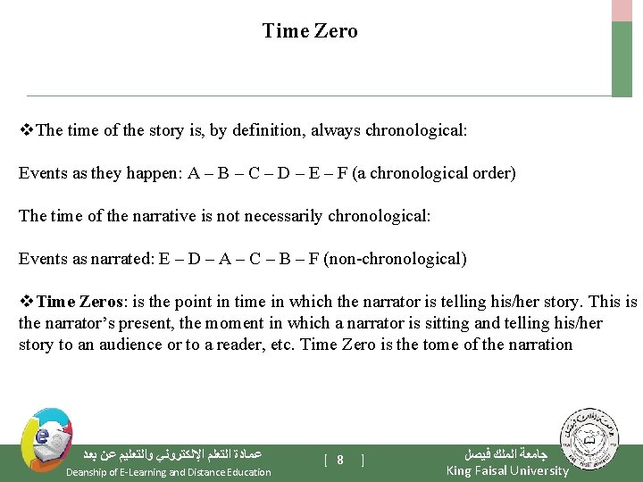Time Zero v. The time of the story is, by definition, always chronological: Events
