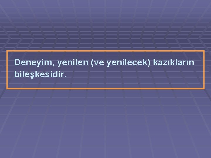 Deneyim, yenilen (ve yenilecek) kazıkların bileşkesidir. 