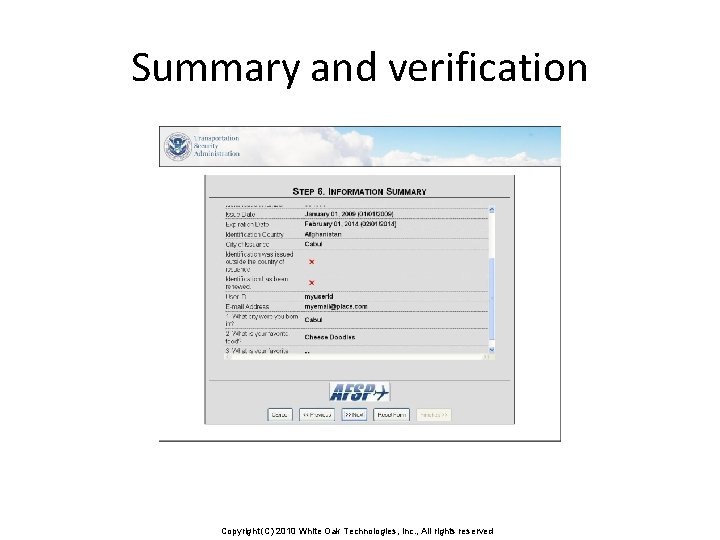 Summary and verification Copyright (C) 2010 White Oak Technologies, Inc. , All rights reserved