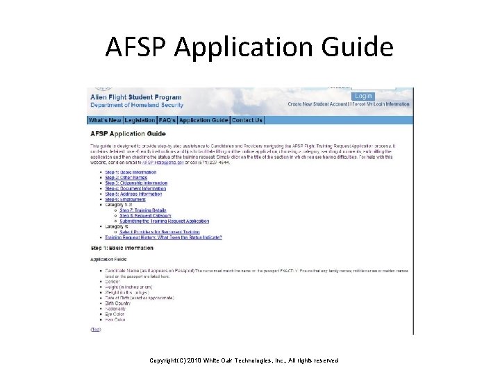 AFSP Application Guide Copyright (C) 2010 White Oak Technologies, Inc. , All rights reserved AFSP Application Guide Copyright (C) 2010 White Oak Technologies, Inc. , All rights reserved
