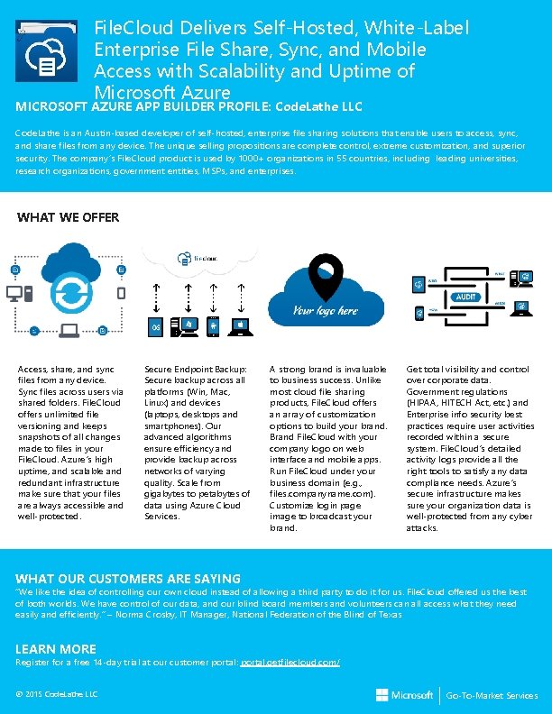 File. Cloud Delivers Self-Hosted, White-Label Enterprise File Share, Sync, and Mobile Access with Scalability