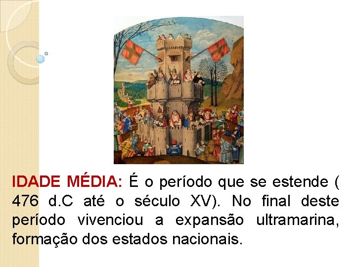 IDADE MÉDIA: É o período que se estende ( 476 d. C até o