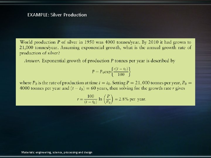 EXAMPLE: Silver Production Materials: engineering, science, processing and design 