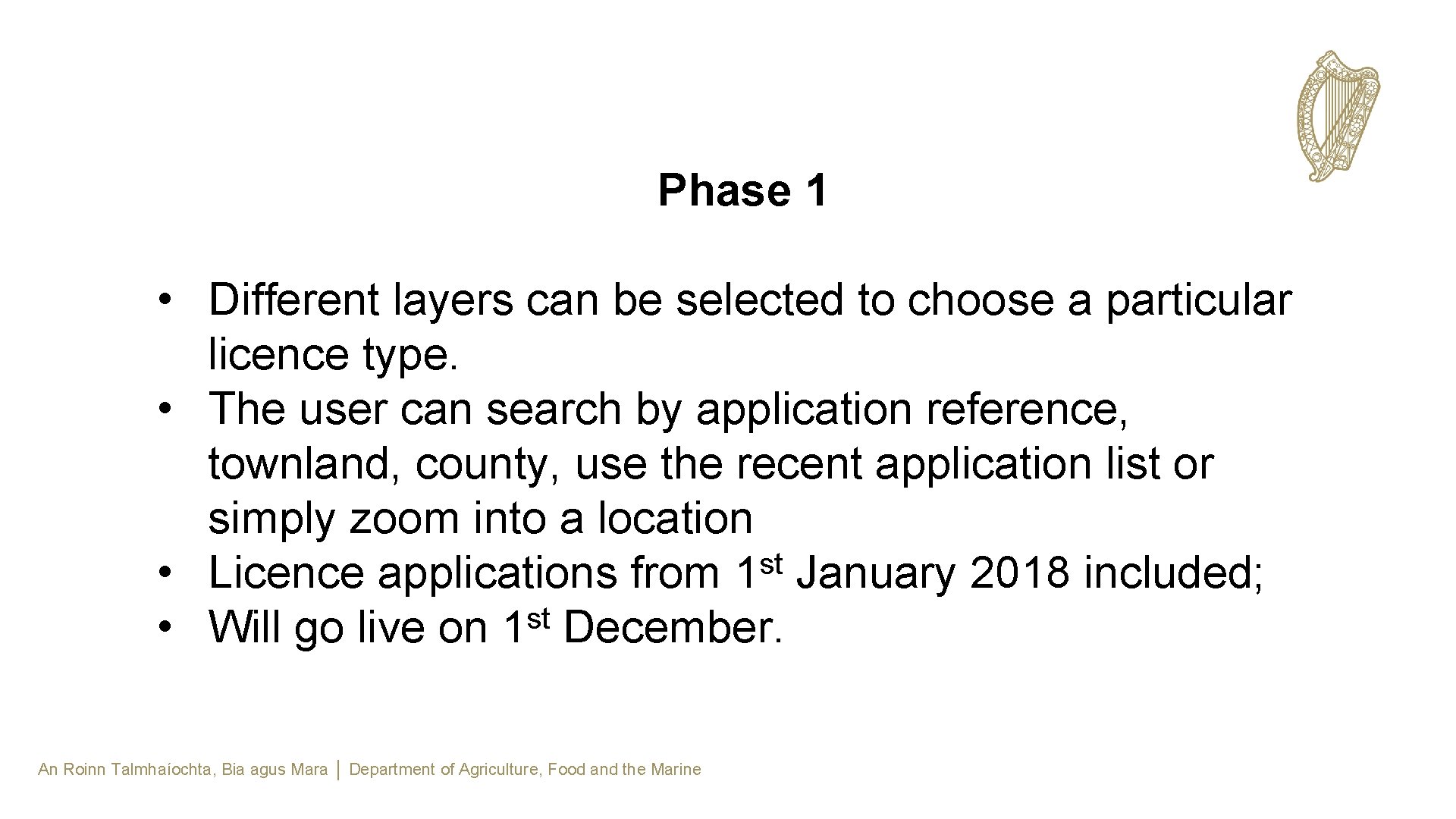 Phase 1 • Different layers can be selected to choose a particular licence type.