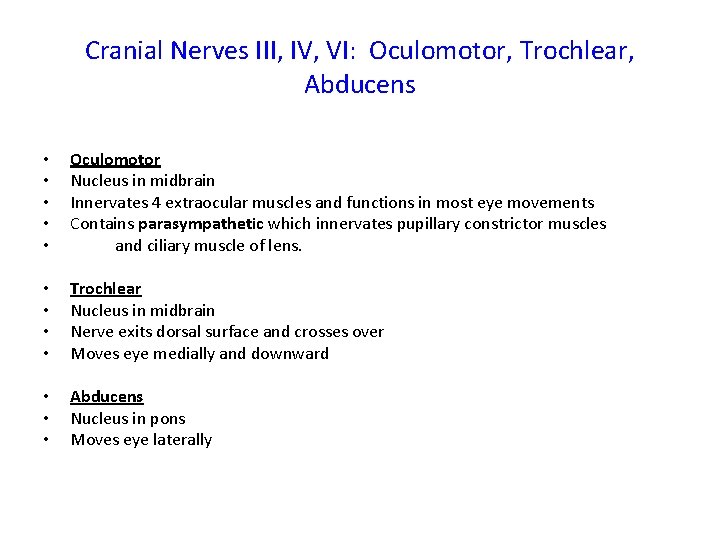 Cranial Nerves III, IV, VI: Oculomotor, Trochlear, Abducens • • • Oculomotor Nucleus in