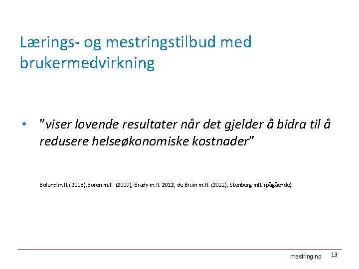 Lærings- og mestringstilbud med brukermedvirkning • ”viser lovende resultater når det gjelder å bidra