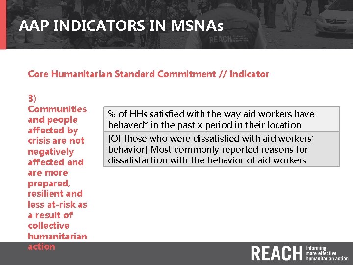 AAP INDICATORS IN MSNAs Core Humanitarian Standard Commitment // Indicator 3) Communities and people