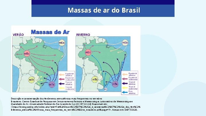 Massas de ar do Brasil Descrição e caracterização dos fenômenos atmosféricos mais frequentes no