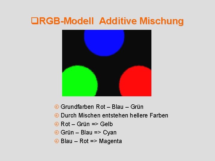 q. RGB-Modell Additive Mischung Grundfarben Rot – Blau – Grün Durch Mischen entstehen hellere