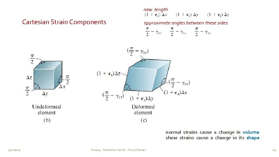 new length Cartesian Strain Components approximate angles between these sides normal strains cause a