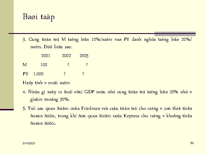 Baøi taäp 3. Cung tieàn teä M taêng leân 10%/naêm vaø PY danh nghóa Baøi taäp 3. Cung tieàn teä M taêng leân 10%/naêm vaø PY danh nghóa