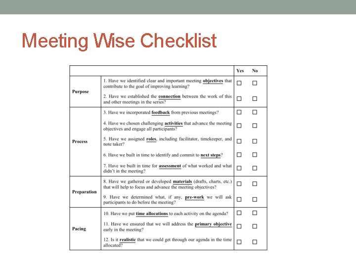 Meeting Wise Checklist 