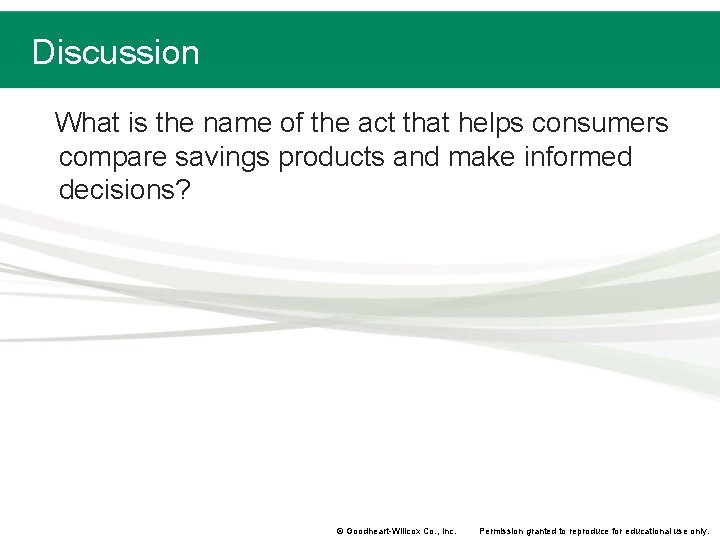 Discussion What is the name of the act that helps consumers compare savings products