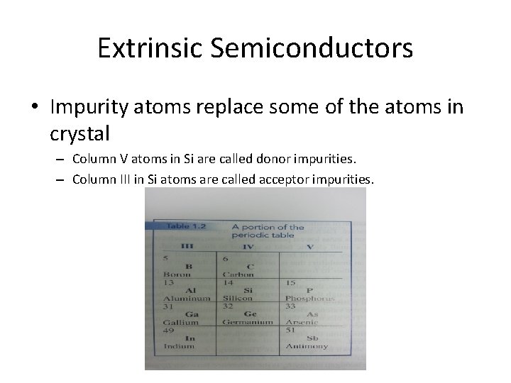 Extrinsic Semiconductors • Impurity atoms replace some of the atoms in crystal – Column