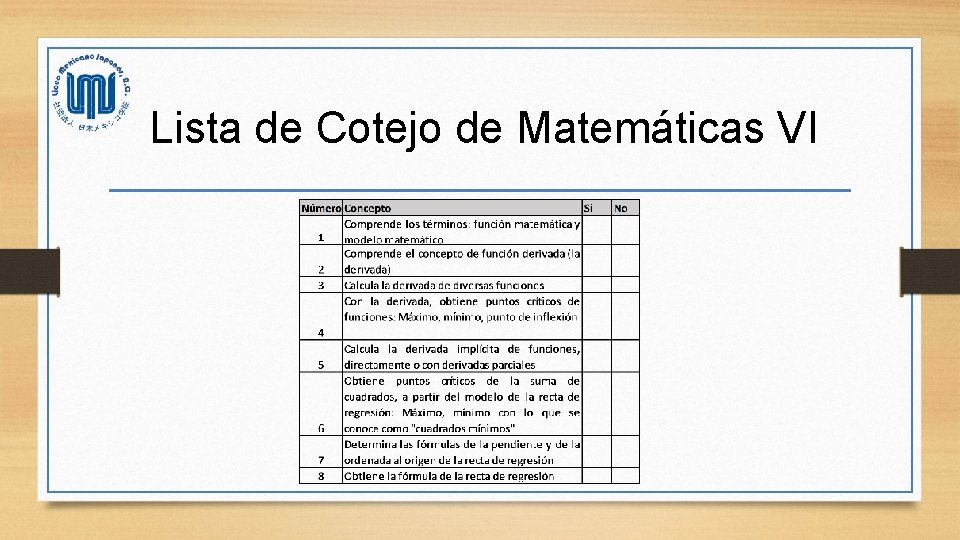 Lista de Cotejo de Matemáticas VI 