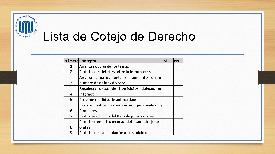 Lista de Cotejo de Derecho 