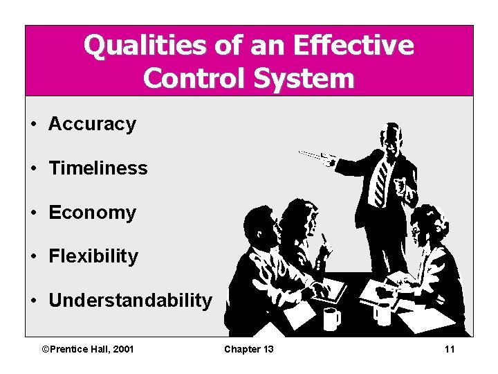 Qualities of an Effective Control System • Accuracy • Timeliness • Economy • Flexibility