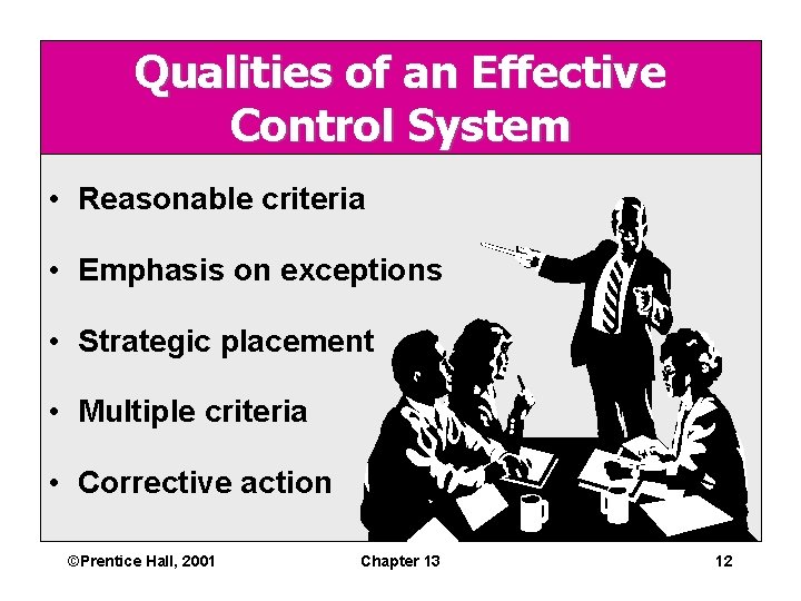 Qualities of an Effective Control System • Reasonable criteria • Emphasis on exceptions •