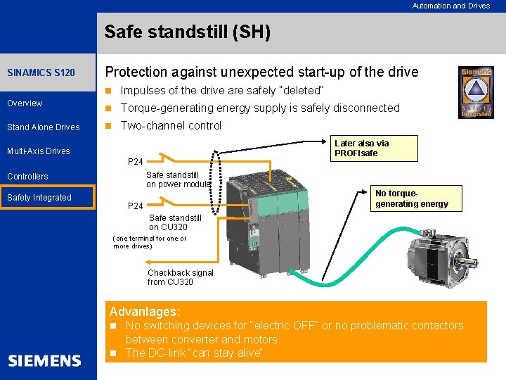 Automation and Drives Safe standstill (SH) SINAMICS S 120 Protection against unexpected start-up of