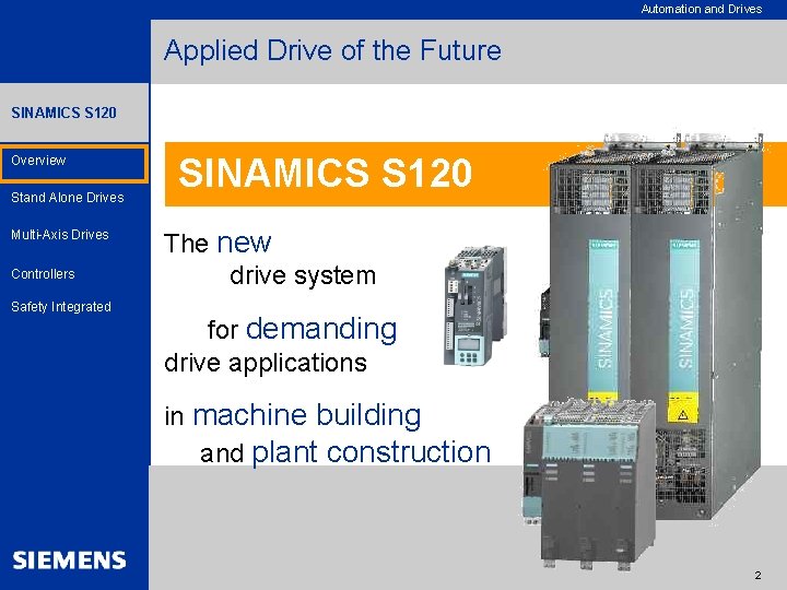 Automation and Drives Applied Drive of the Future SINAMICS S 120 Overview Stand Alone