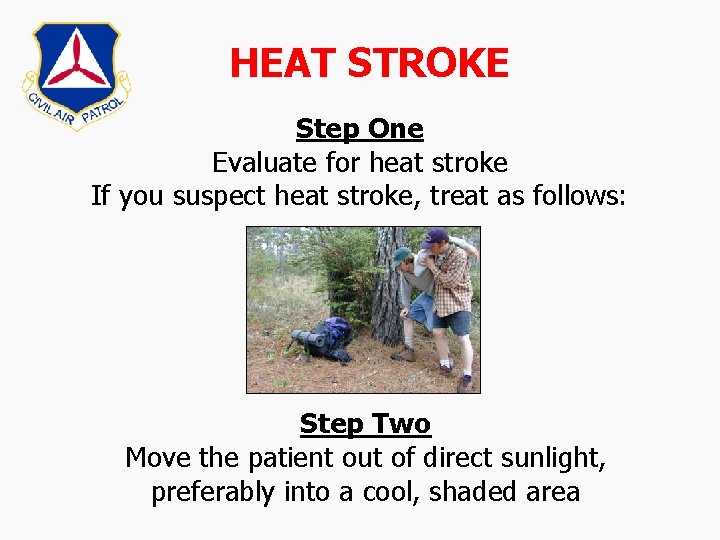 HEAT STROKE Step One Evaluate for heat stroke If you suspect heat stroke, treat