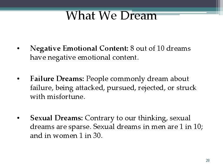 What We Dream • Negative Emotional Content: 8 out of 10 dreams have negative
