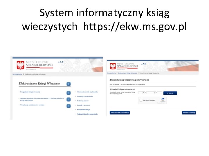 System informatyczny ksiąg wieczystych https: //ekw. ms. gov. pl 