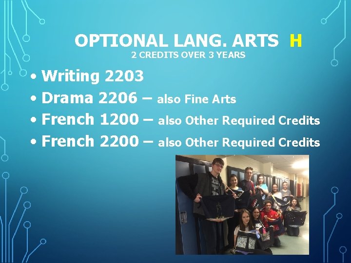 OPTIONAL LANG. ARTS H 2 CREDITS OVER 3 YEARS • Writing 2203 • Drama