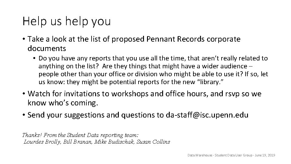 Help us help you • Take a look at the list of proposed Pennant