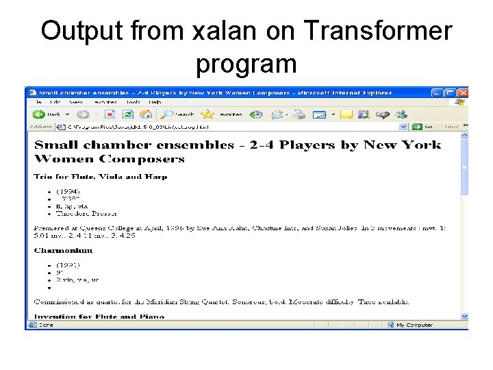 Output from xalan on Transformer program 