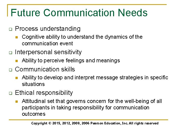 Future Communication Needs q Process understanding n q Interpersonal sensitivity n q Ability to