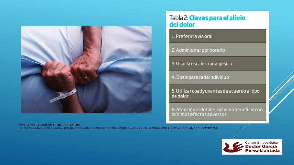 OMS ALIVIO DEL DOLOR EN EL CÁNCER 1986 HTTP: //WWW. ELHOSPITAL. COM/TEMAS/LA-ANALGESIA, -PRINCIPIO-FUNDAMENTADOR-DEL-ACTO-MEDICO+96577? PAGINA=4