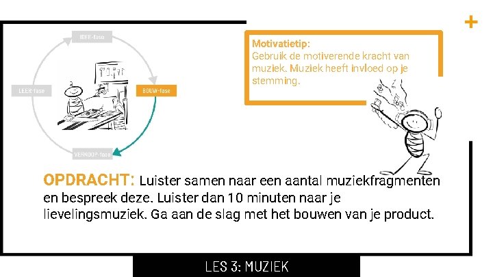 Motivatietip: Gebruik de motiverende kracht van muziek. Muziek heeft invloed op je stemming. OPDRACHT: